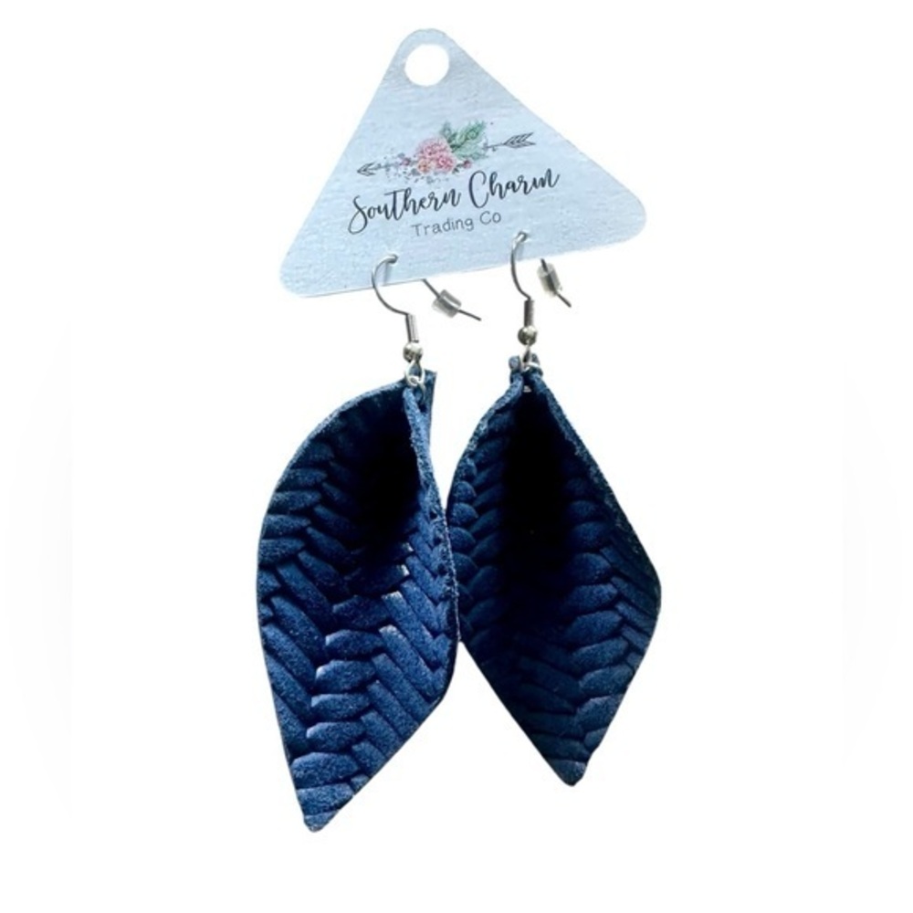 Southern Charm Suede Drop Earrings - Navy Blue